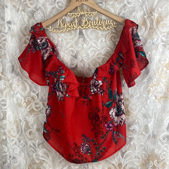 Red Freebird Boho Floral Print Crop Top main image 1